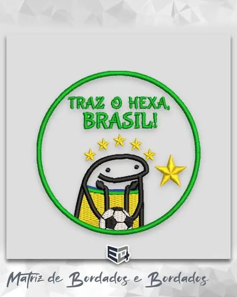 Matriz de Bordado Bento Cake Flork Brasil Hexa Copa Mundo