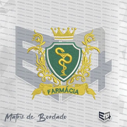 Matriz de Bordado Farmácia Brasão Real com Taça e Serpente
