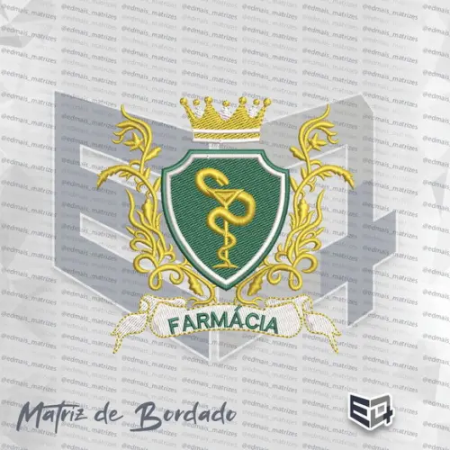 Matriz de Bordado Farmácia Brasão Real com Taça Branco