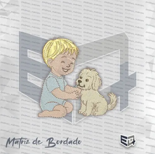Matriz de Bordado Menino com Cachorro Pet - Amizade Carinho