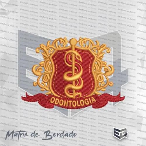 Matriz de Bordado Odontologia 03 Brasão Dourado e Vermelho