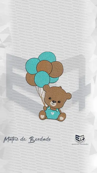 Matriz de Bordado Urso Ursinho e Balões