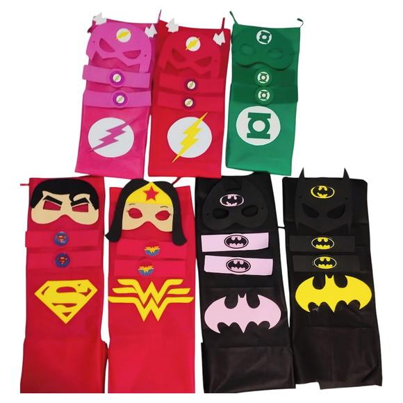 Kit Lembrancinha c/ Capa Máscara e Bracelete Liga da Justiça