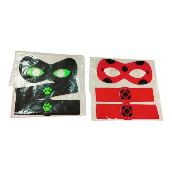 Kit Lembrancinha com Máscara e 2 Braceletes Lady e Cat Festa