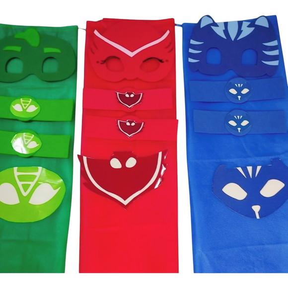 Kit Lembrancinha Pj com Capa, Máscara e Bracelete de Eva