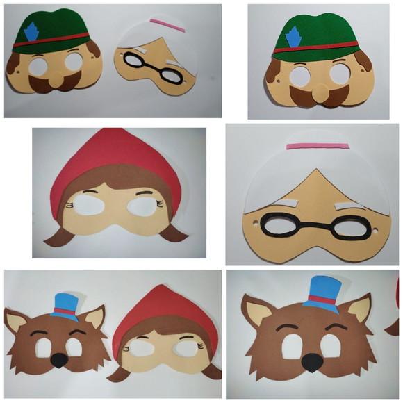 Máscaras Chapeuzinho Vermelho e Lobo Mal em Eva Lembrancinha