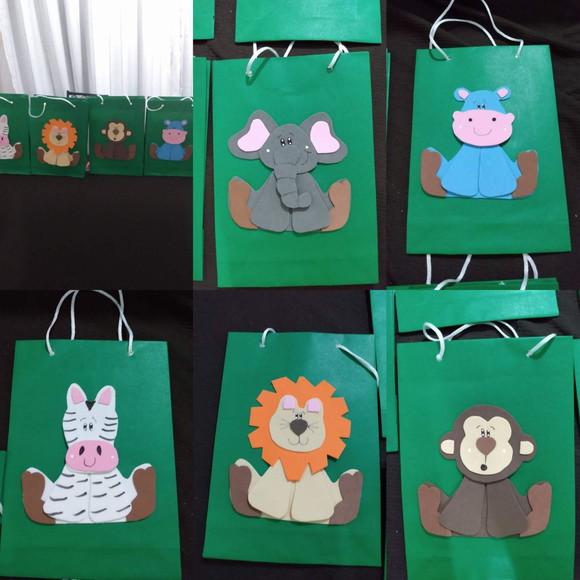 Sacolas De Papel Com Eva Personalizada Safari Para Lembranci