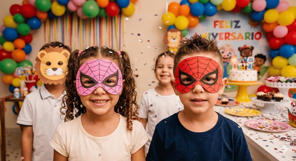 Máscaras Homem Aranha e Mulher Aranha em Eva Lembrancinha