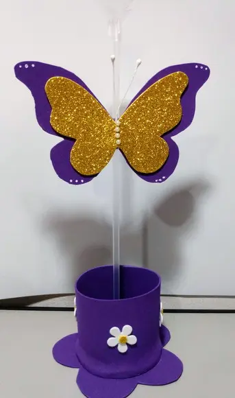 Centro de Mesa Borboleta/Jardim Encantado Em Eva Com Pega Ba
