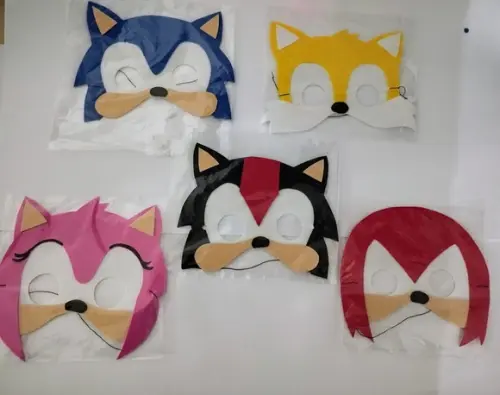 Lembrancinha Sonic Máscaras em Eva Embaladas Individualmente