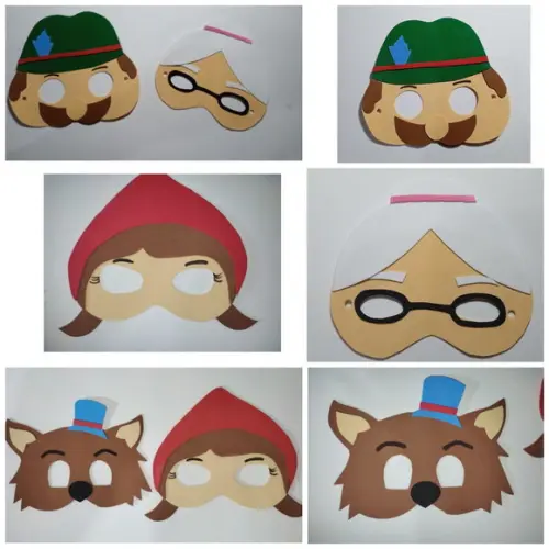 Máscaras Chapeuzinho Vermelho e Lobo Mal em Eva Lembrancinha