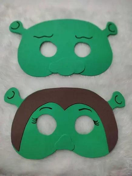 Máscaras Shrek e Fiona de Eva para Lembrancinhas de Festa