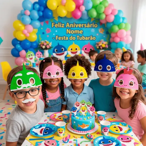 Máscaras Baby Shark Eva para Lebrancinhas De Festa Infantil