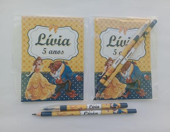 Bloquinho com Caneta e Lápis a Bela e a Fera