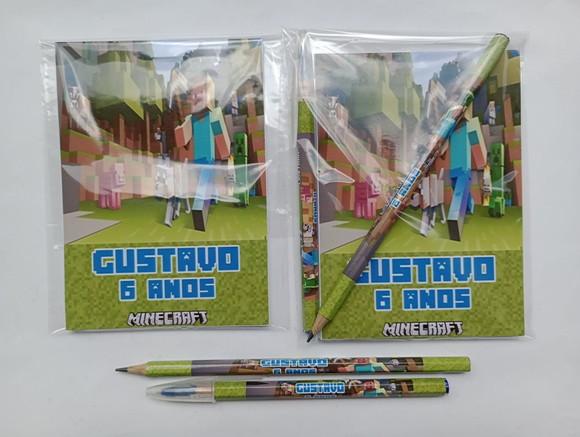 Bloquinho com Caneta e Lápis Minecraft