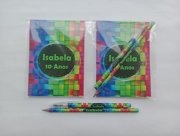 Bloquinho com Caneta e Lápis Neon