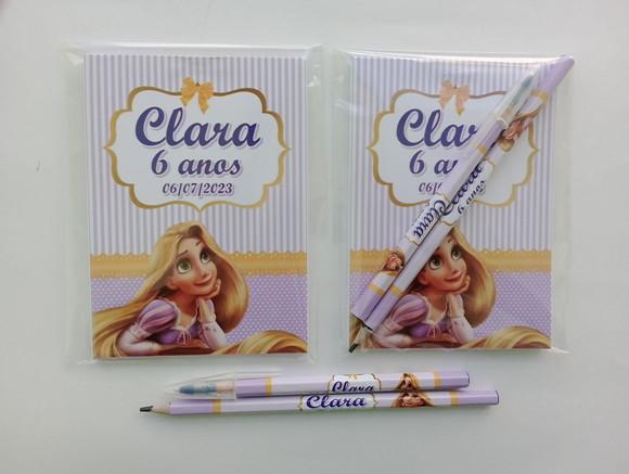 Bloquinho com Caneta e Lápis Rapunzel