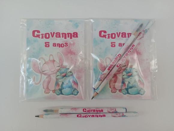 Bloquinho com Caneta e Lápis Stitch Aquarela