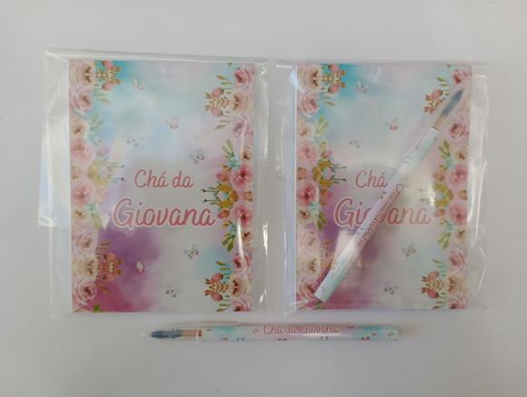 Bloquinho com Caneta Floral Aquarela
