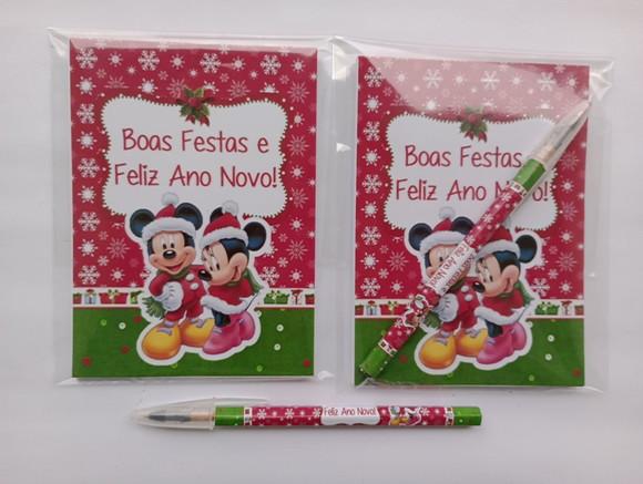 Bloquinho com Caneta Mickey e Minnie de Natal