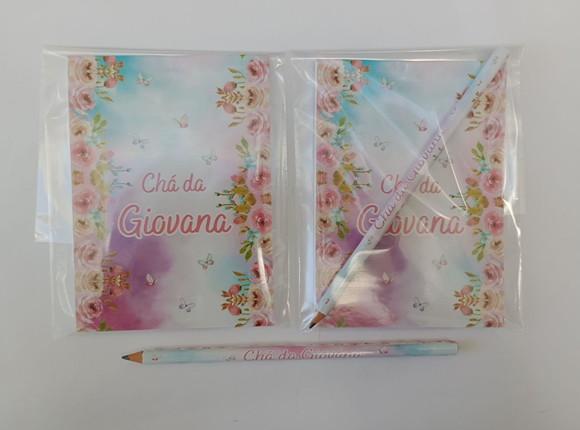 Bloquinho com Lápis Floral Aquarela