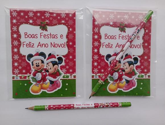 Bloquinho com Lápis Mickey e Minnie de Natal