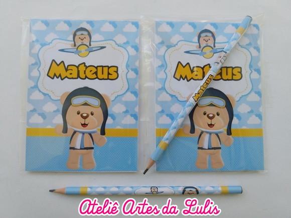 Bloquinho com Lápis Ursinho Aviador