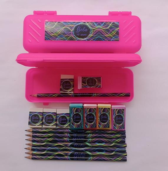 Kit Escolar com Estojo Festa Neon Personalizado