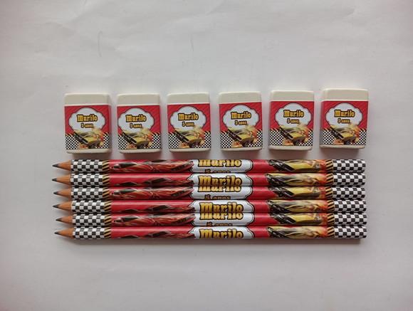 Kit Lápis com Borracha Hotwheels