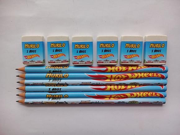 Kit Lápis com Borracha Hotwheels