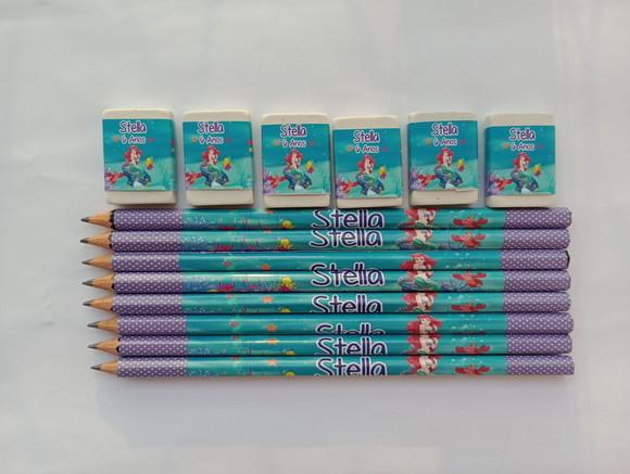 Kit Lápis com Borracha Personalizada a Pequena Sereia