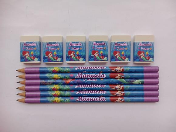 Kit Lápis com Borracha Personalizada a Pequena Sereia