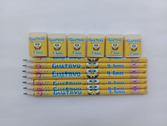 Kit Lápis com Borracha Personalizada Bob Esponja