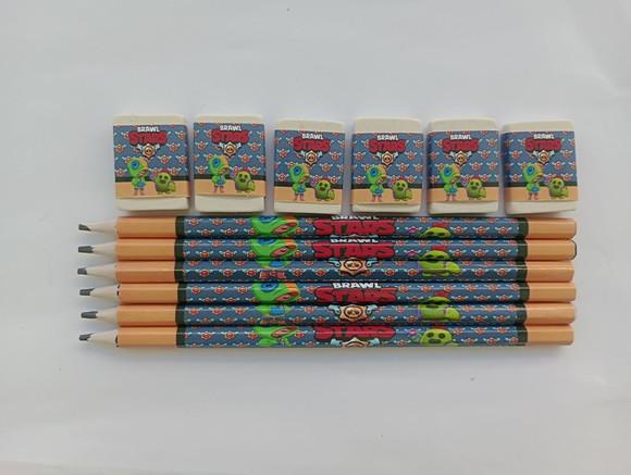 Kit Lápis com Borracha Personalizada Brawl Stars