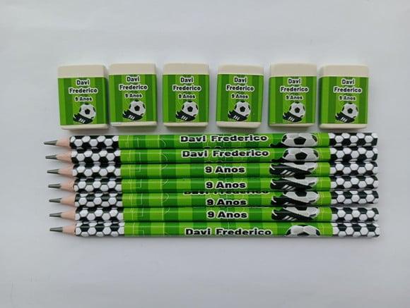 Kit Lápis com Borracha Personalizada Futebol