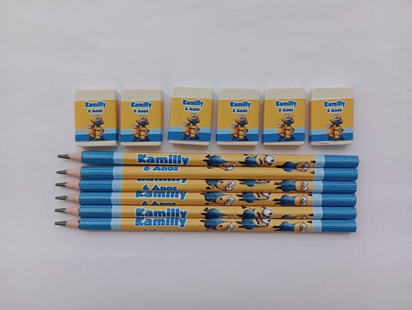 Kit Lápis com Borracha Personalizada Minions