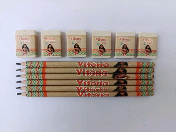 Kit Lápis com Borracha Personalizada Moana
