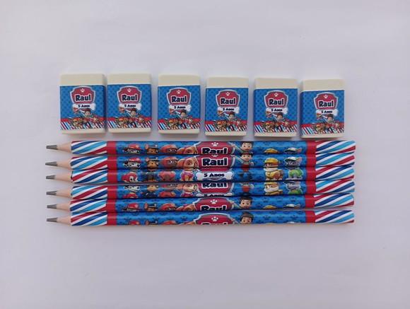 Kit Lápis com Borracha Personalizada Patrulha Canina
