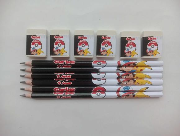 Kit Lápis com Borracha Personalizada Pokemon