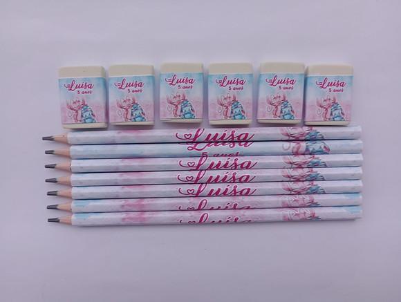 Kit Lápis com Borracha Personalizada Stitch Aquarela