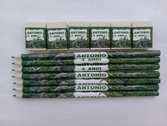 Kit Lápis com Borracha Personalizado Dinossauro