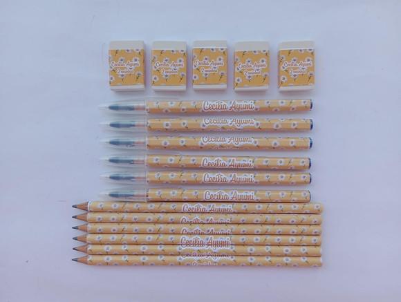 Kit Lápis com Caneta e Borracha Margaridas