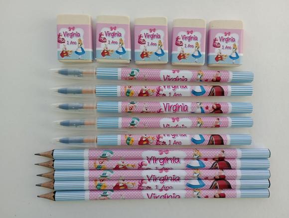 Kit Lápis com Caneta e Borracha Personalizado Alice