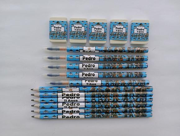 Kit Lápis com Caneta e Borracha Personalizado Fortnite