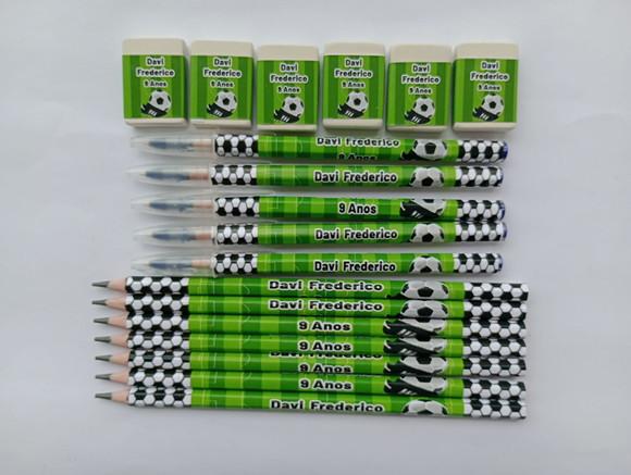Kit Lápis com Caneta e Borracha Personalizado Futebol