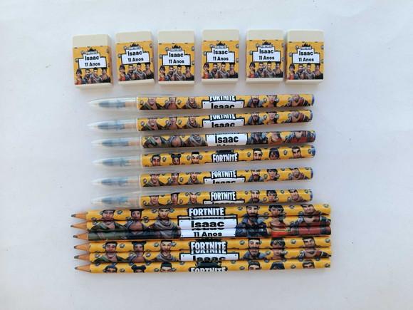 Kit Lápis com Caneta e Borracha Personalizado Fortnite