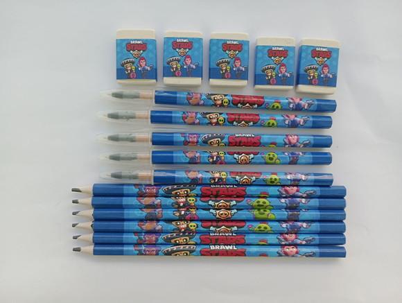 Kit Lápis com Caneta e Borracha Personalizado Brawl Stars