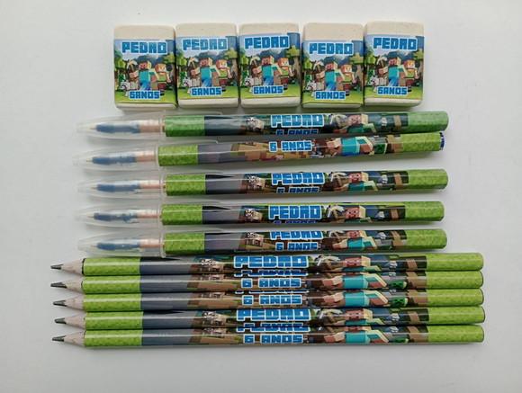 Kit Lápis com Caneta e Borracha Personalizado Minecraft
