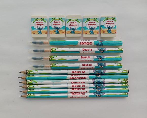 Kit Lápis com Caneta e Borracha Personalizado Stitch