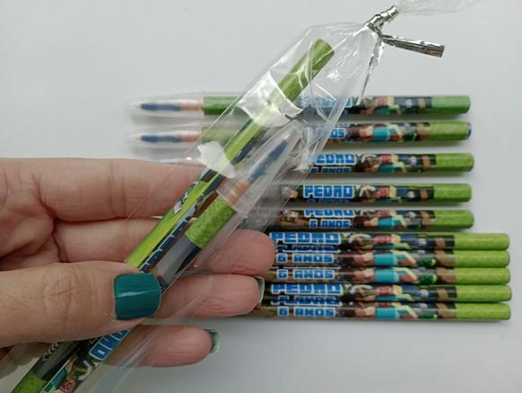Kit Lápis com Caneta Personalizada Minecraft